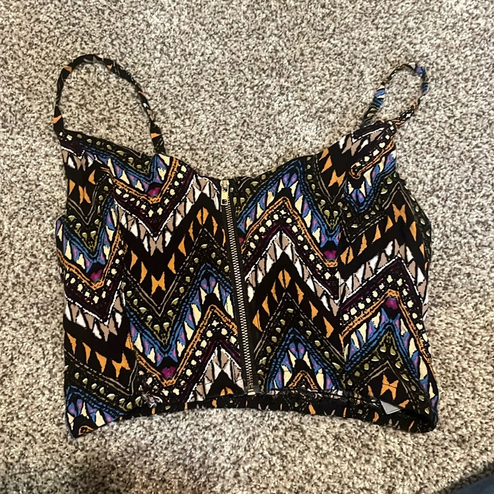 Zipper front tribal crop top